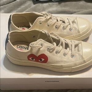 Converse Cream Sneakers with Red Heart Design